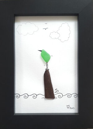 sea glass and wood on art paper
